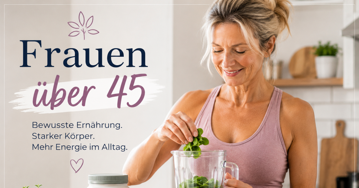 Gesunde Frau über 45 bereitet bewusste Ernährung und Meal Prep in einer modernen Küche vor.