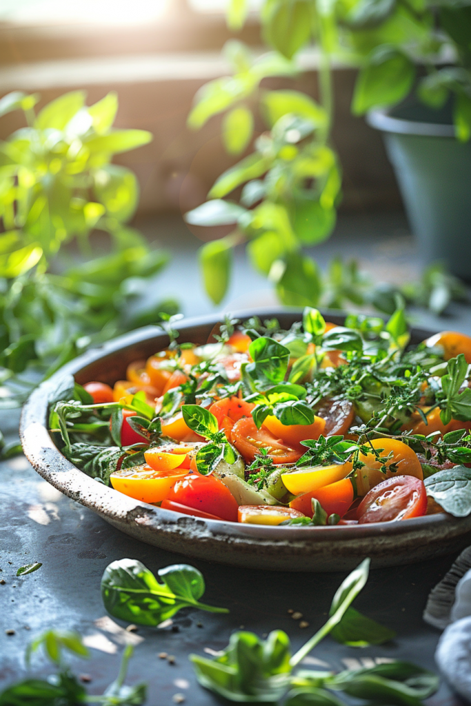 Mediterrane Blue Zones Ernährung mit Gemüse und Olivenöl
