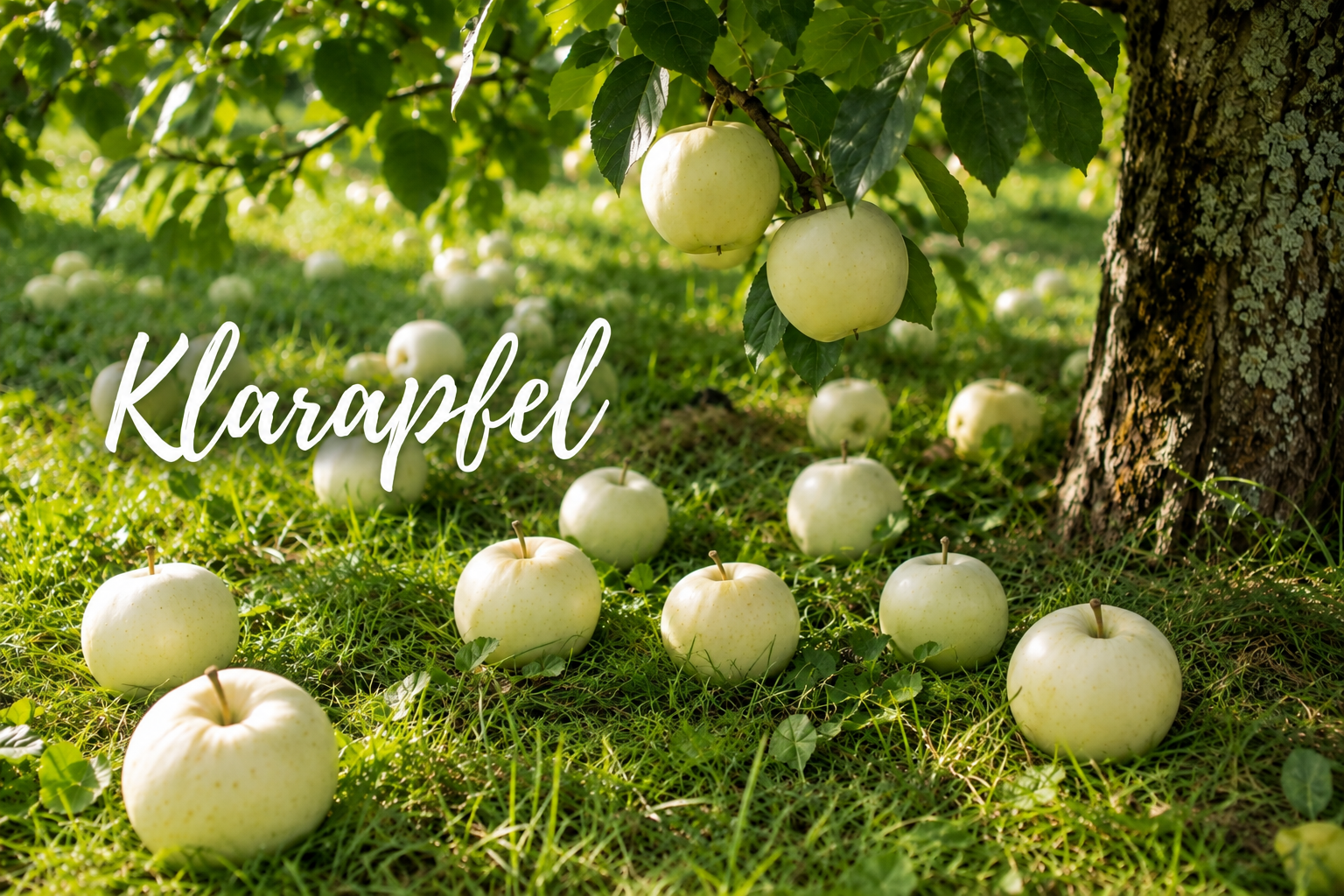 Klaräpfel im Gras unter einem Apfelbaum